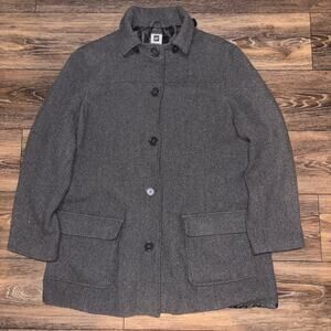 GAP Vintage Wool Pea Coat Jacket Lined Insulated Grey Button Up Size XL Bomber
